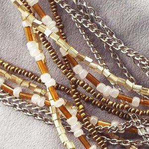 UNUSUAL CLEAR & GOLD GLASS BEADS 10 STRAND "MAKE YOUR OWN NECKLACE LOOK" 36